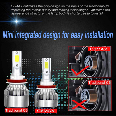12V White C6 Led Headlight Bulb 36W 3800Lm Cob H1 H7 H11 H3 9005 9006 H4 6500K